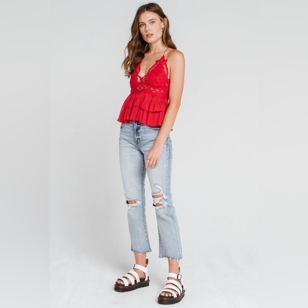 Free People Adella Cami Womens Red Lace Tiered Tank Top Strappy Size Small - Picture 2 of 4